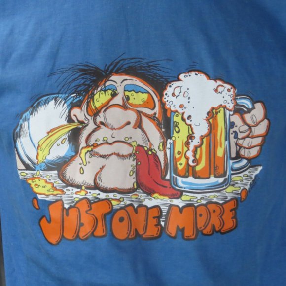 Vintage Iron On Graphic T-shirt - Drunk Man Just One More (1974) - Adult Large - Picture 2 of 10